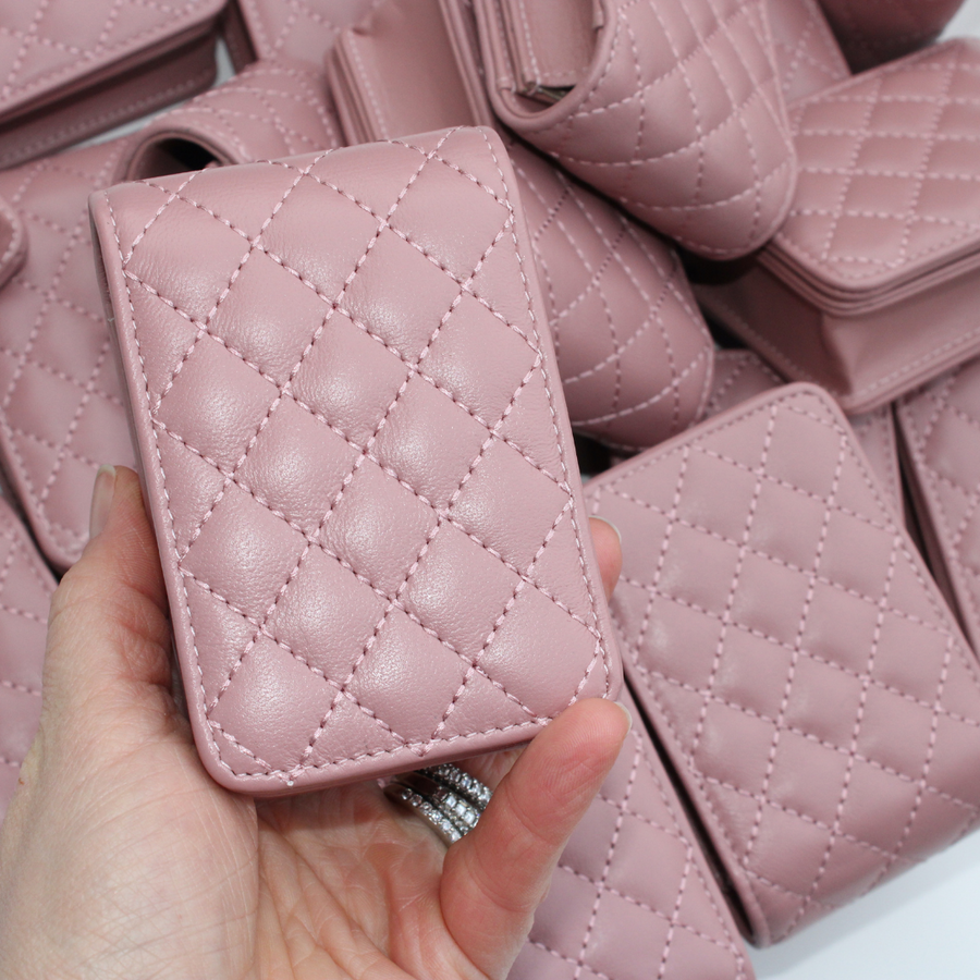 Blush Quilted Leather Roller Bottle Case